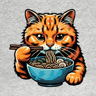 Ginger Cat Eating Ramen T-Shirt